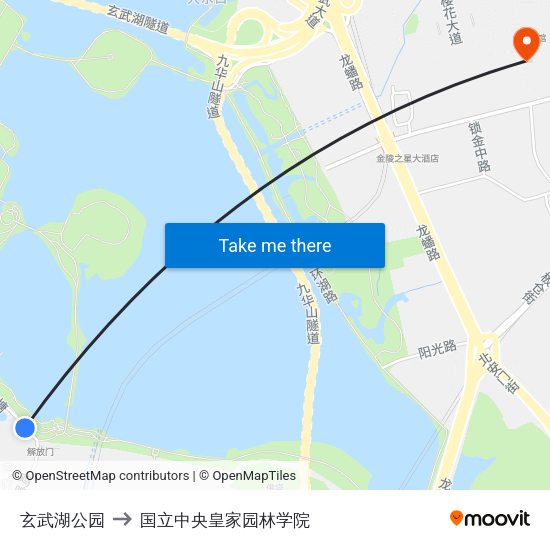 玄武湖公园 to 国立中央皇家园林学院 map