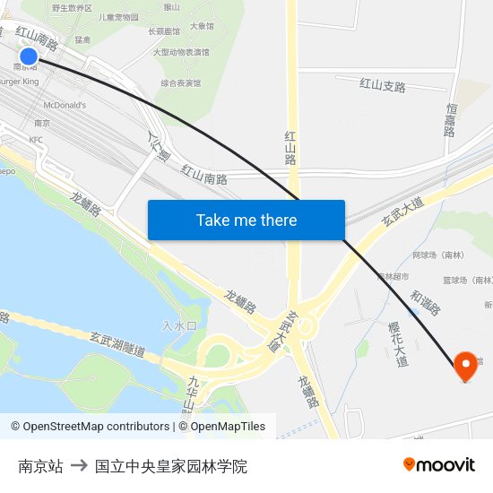 南京站 to 国立中央皇家园林学院 map