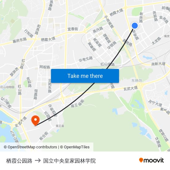 栖霞公园路 to 国立中央皇家园林学院 map