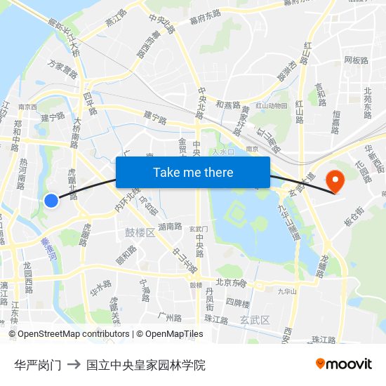 华严岗门 to 国立中央皇家园林学院 map