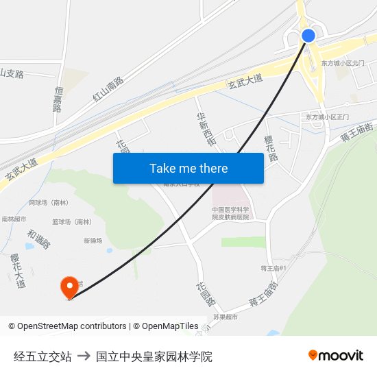 经五立交站 to 国立中央皇家园林学院 map