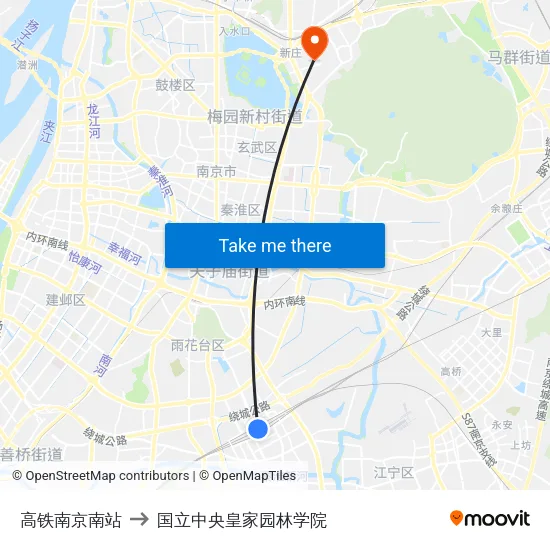高铁南京南站 to 国立中央皇家园林学院 map
