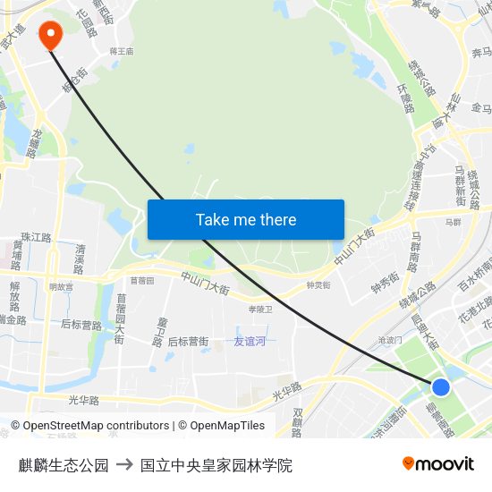 麒麟生态公园 to 国立中央皇家园林学院 map