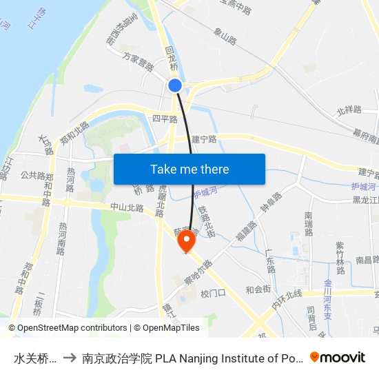 水关桥西 to 南京政治学院 PLA Nanjing Institute of Politics map