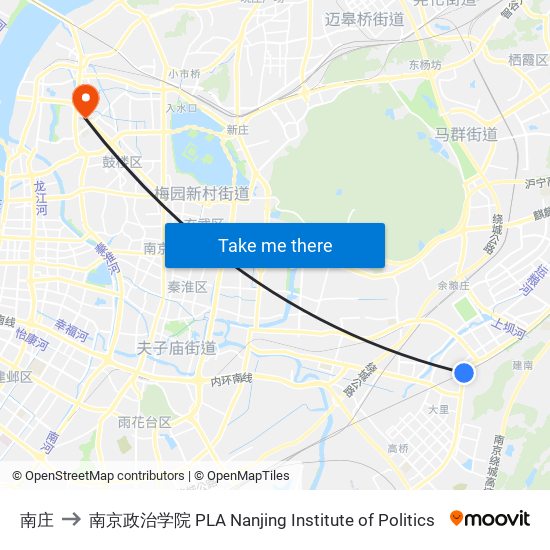 南庄 to 南京政治学院 PLA Nanjing Institute of Politics map