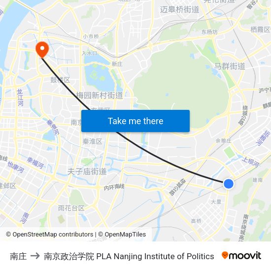 南庄 to 南京政治学院 PLA Nanjing Institute of Politics map