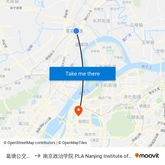 葛塘公交总站 to 南京政治学院 PLA Nanjing Institute of Politics map