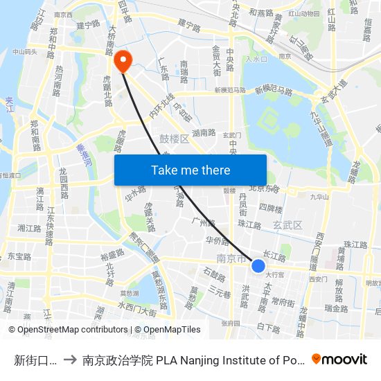 新街口东 to 南京政治学院 PLA Nanjing Institute of Politics map