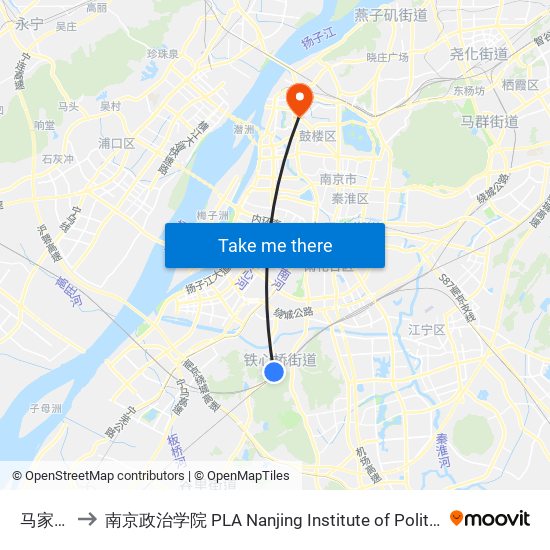 马家店 to 南京政治学院 PLA Nanjing Institute of Politics map