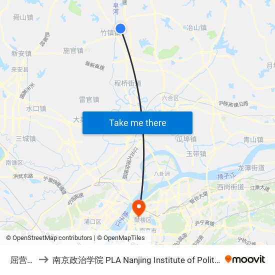 屈营路 to 南京政治学院 PLA Nanjing Institute of Politics map