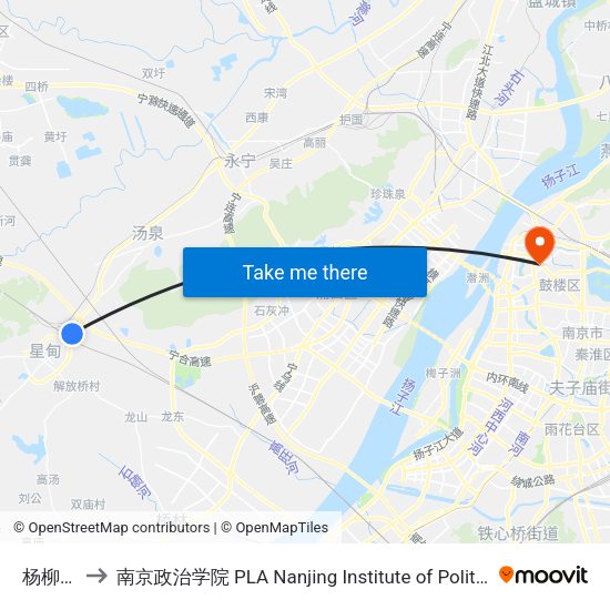 杨柳村 to 南京政治学院 PLA Nanjing Institute of Politics map