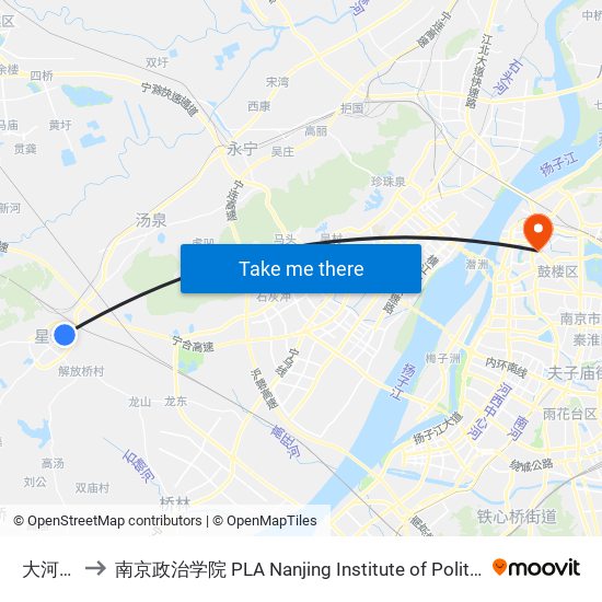 大河村 to 南京政治学院 PLA Nanjing Institute of Politics map