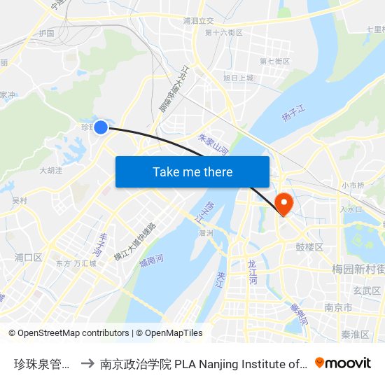 珍珠泉管委会 to 南京政治学院 PLA Nanjing Institute of Politics map