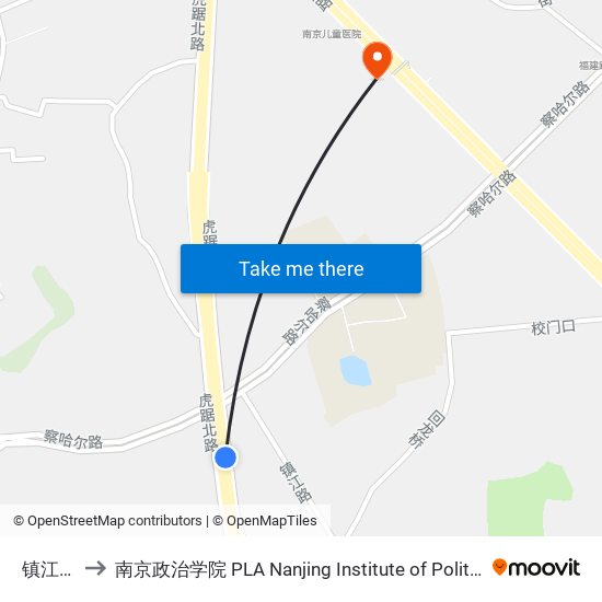 镇江路 to 南京政治学院 PLA Nanjing Institute of Politics map