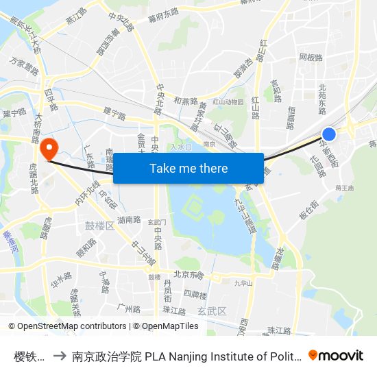 樱铁村 to 南京政治学院 PLA Nanjing Institute of Politics map