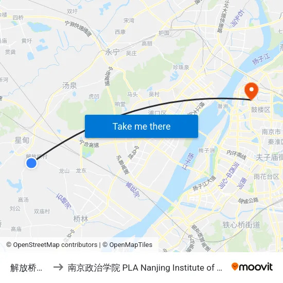 解放桥社区 to 南京政治学院 PLA Nanjing Institute of Politics map