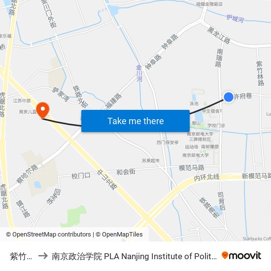 紫竹林 to 南京政治学院 PLA Nanjing Institute of Politics map