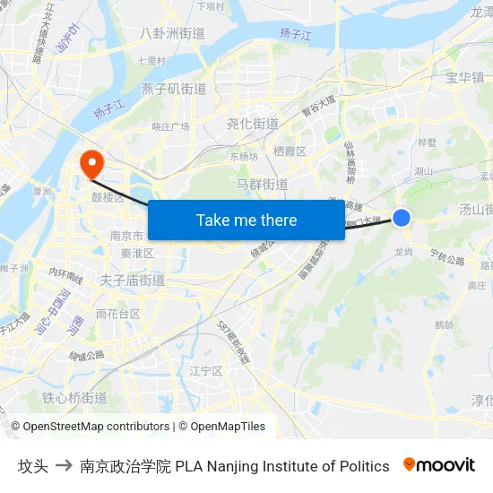 坟头 to 南京政治学院 PLA Nanjing Institute of Politics map