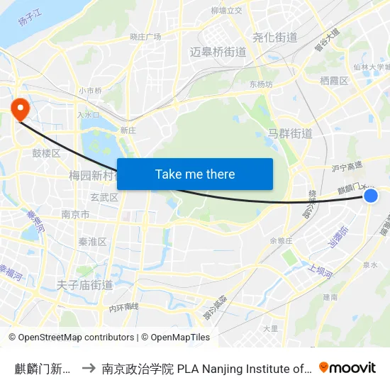 麒麟门新大街 to 南京政治学院 PLA Nanjing Institute of Politics map