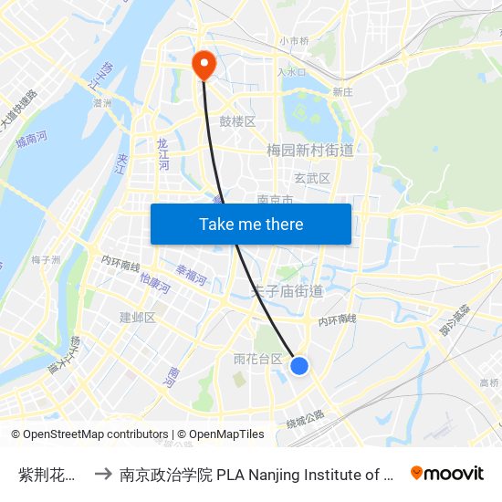 紫荆花路东 to 南京政治学院 PLA Nanjing Institute of Politics map