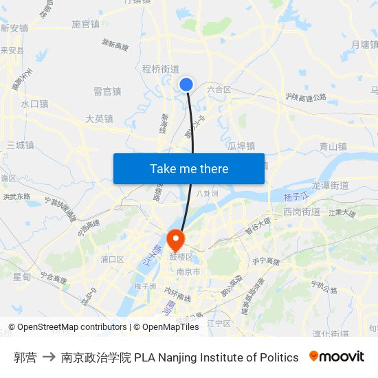 郭营 to 南京政治学院 PLA Nanjing Institute of Politics map