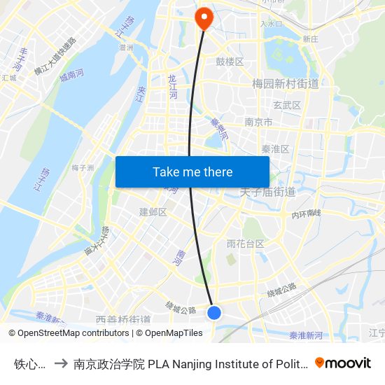 铁心桥 to 南京政治学院 PLA Nanjing Institute of Politics map