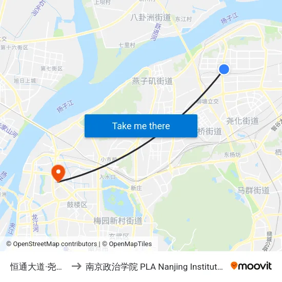 恒通大道·尧新大道 to 南京政治学院 PLA Nanjing Institute of Politics map
