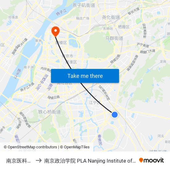 南京医科大学 to 南京政治学院 PLA Nanjing Institute of Politics map
