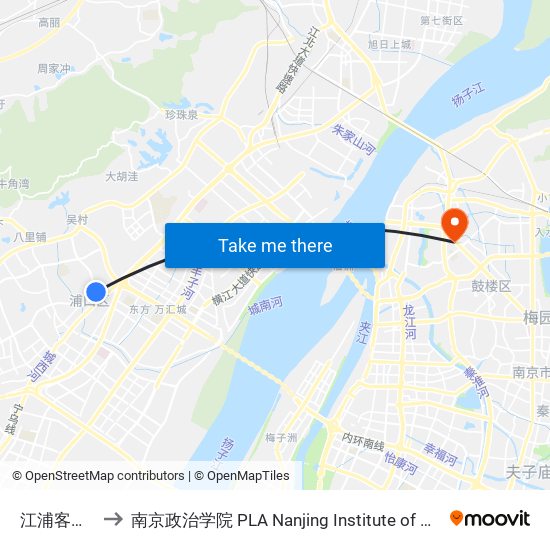 江浦客运站 to 南京政治学院 PLA Nanjing Institute of Politics map