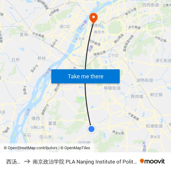 西汤村 to 南京政治学院 PLA Nanjing Institute of Politics map