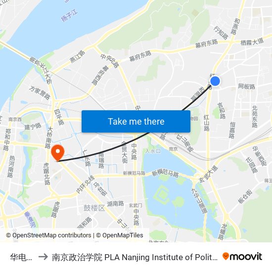 华电路 to 南京政治学院 PLA Nanjing Institute of Politics map