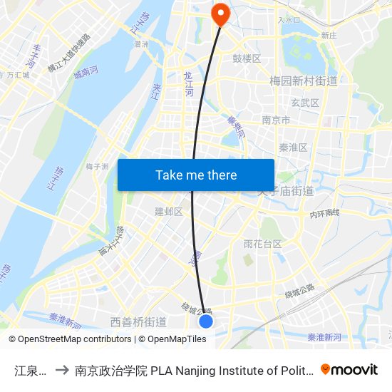 江泉路 to 南京政治学院 PLA Nanjing Institute of Politics map