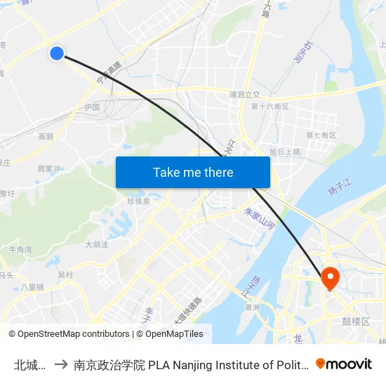 北城圩 to 南京政治学院 PLA Nanjing Institute of Politics map
