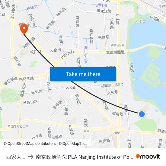 西家大塘 to 南京政治学院 PLA Nanjing Institute of Politics map