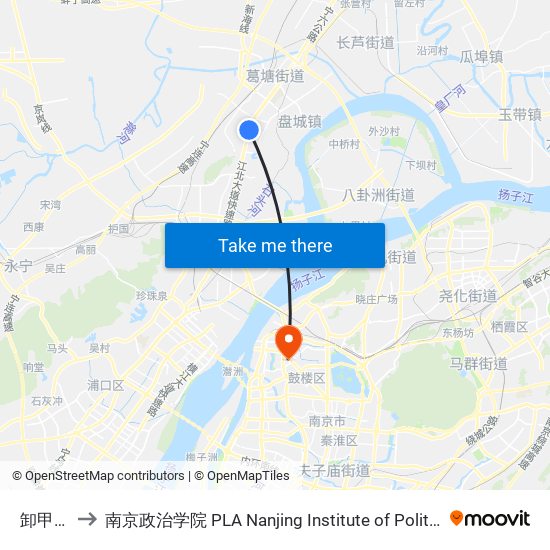卸甲甸 to 南京政治学院 PLA Nanjing Institute of Politics map