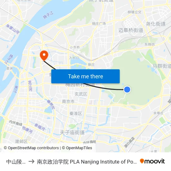 中山陵西 to 南京政治学院 PLA Nanjing Institute of Politics map