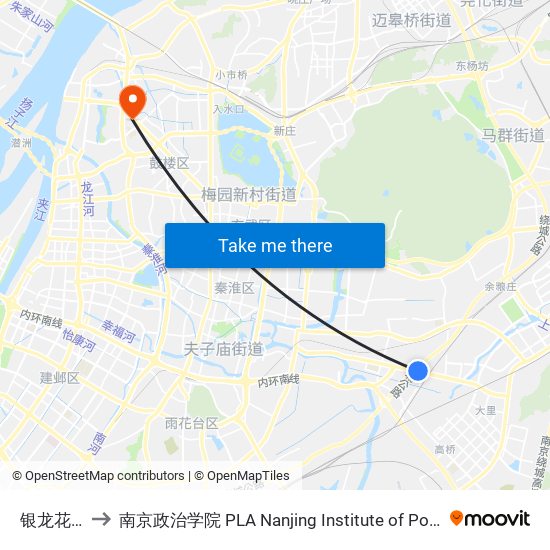 银龙花园 to 南京政治学院 PLA Nanjing Institute of Politics map