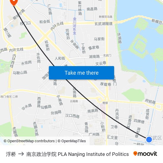 浮桥 to 南京政治学院 PLA Nanjing Institute of Politics map