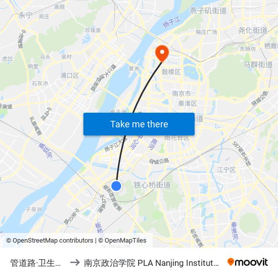 管道路·卫生服务站 to 南京政治学院 PLA Nanjing Institute of Politics map