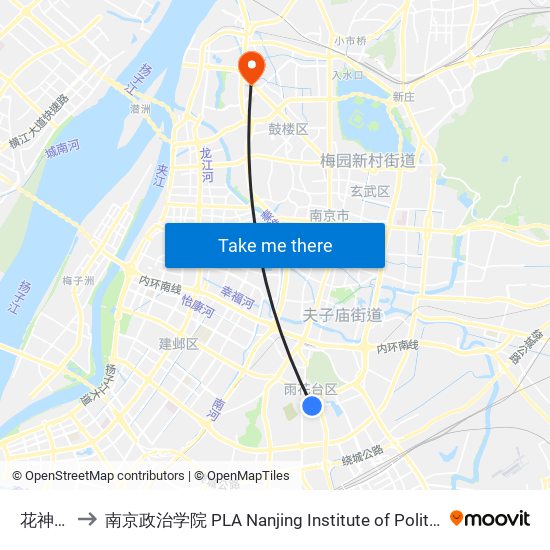 花神庙 to 南京政治学院 PLA Nanjing Institute of Politics map