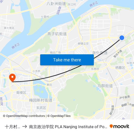 十月村东 to 南京政治学院 PLA Nanjing Institute of Politics map