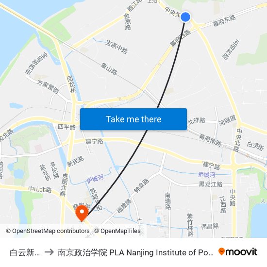 白云新寓 to 南京政治学院 PLA Nanjing Institute of Politics map