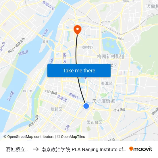 赛虹桥立交东 to 南京政治学院 PLA Nanjing Institute of Politics map