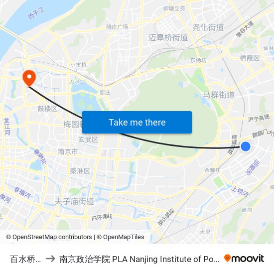 百水桥路 to 南京政治学院 PLA Nanjing Institute of Politics map