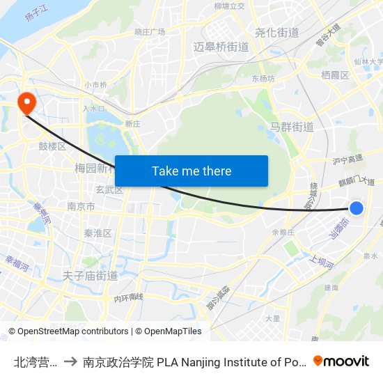 北湾营街 to 南京政治学院 PLA Nanjing Institute of Politics map