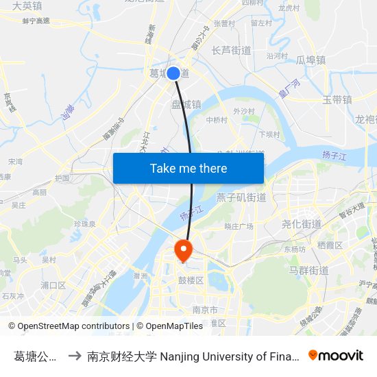 葛塘公交总站 to 南京财经大学 Nanjing University of Finance and Economics map