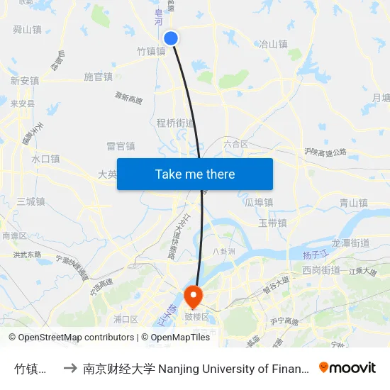 竹镇收费站 to 南京财经大学 Nanjing University of Finance and Economics map