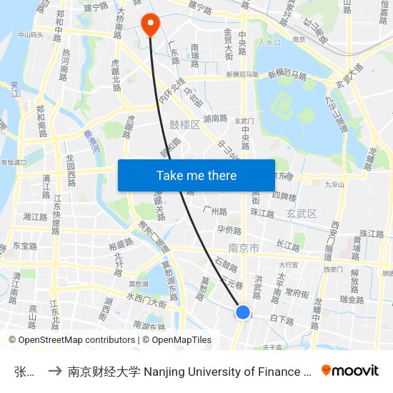 张府园 to 南京财经大学 Nanjing University of Finance and Economics map
