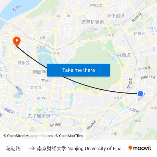 花港路·天泉路 to 南京财经大学 Nanjing University of Finance and Economics map