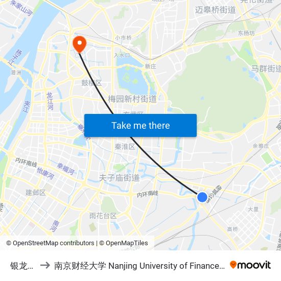 银龙雅苑 to 南京财经大学 Nanjing University of Finance and Economics map